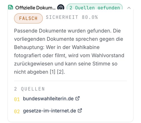 Ergebnis: Offizielle Dokumente, 2 Quellen gefunden, Einstufung falsch