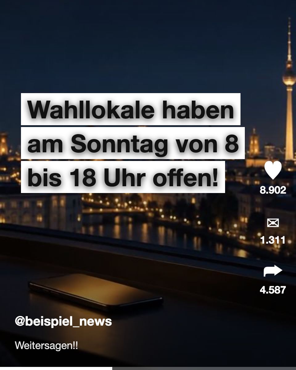 Geteiltes Kurzvideo mit der Behauptung, die Wahllokale seien am Sonntag von 8 bis 18 Uhr geöffnet